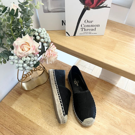 VALENTINO 26S SLIP ON SHOES IN BLACK JACQUARD CANVAS