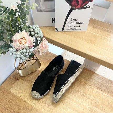 VALENTINO 26S SLIP ON SHOES IN BLACK JACQUARD CANVAS