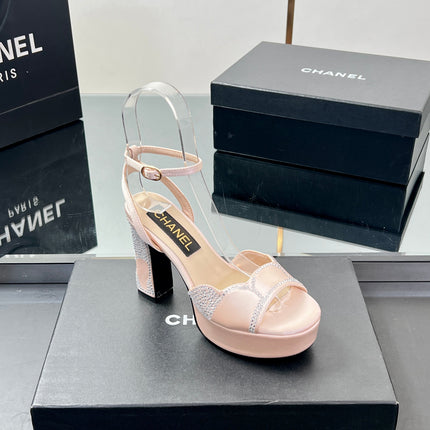 HIGH HEELS SANDAL 90 MM IN APRICOT PINK CALFSKIN AND STONE