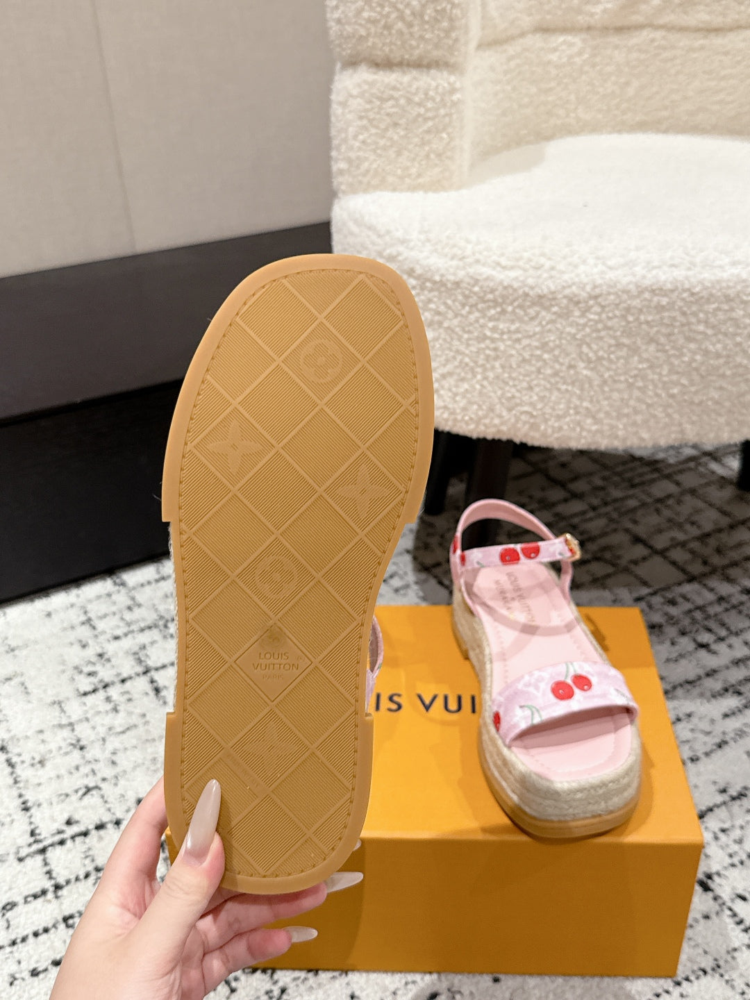 LV PLATFORM ESPADRILLE SANDALS 25S IN LIGHT PINK DENIM