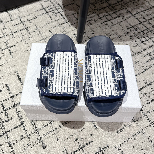 DIOR ADJUSTABLE STRAP SANDALS 25S 50 MM IN NAVY BLUE FABRIC MIX CALFSKIN STYLE 2