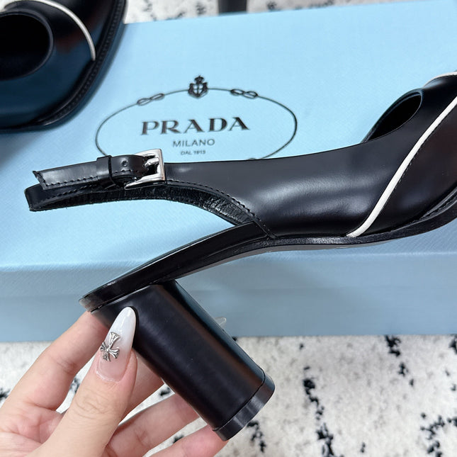 PRADA 26S SLINGBACK PUMPS 70MM IN BLACK SHINY CALFSKIN