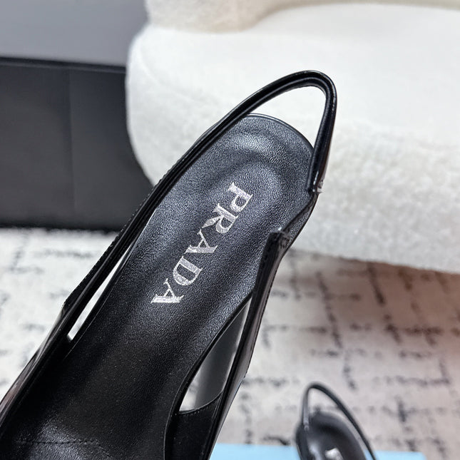 PRADA 26S SLINGBACK PUMPS 60MM IN BLACK PATENT CALFSKIN