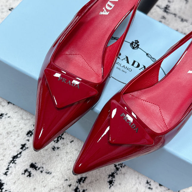 PRADA 26S SLINGBACK PUMPS 60MM IN DARK RED PATENT CALFSKIN