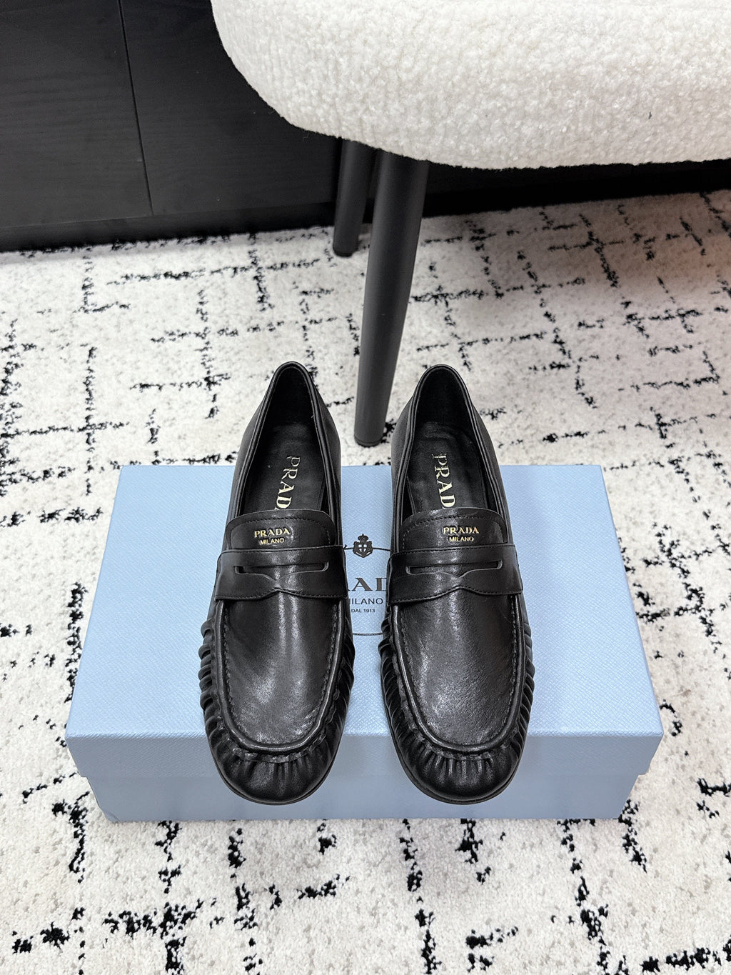 PRADA 26S LOAFERS 25MM IN BLACK CALFSKIN