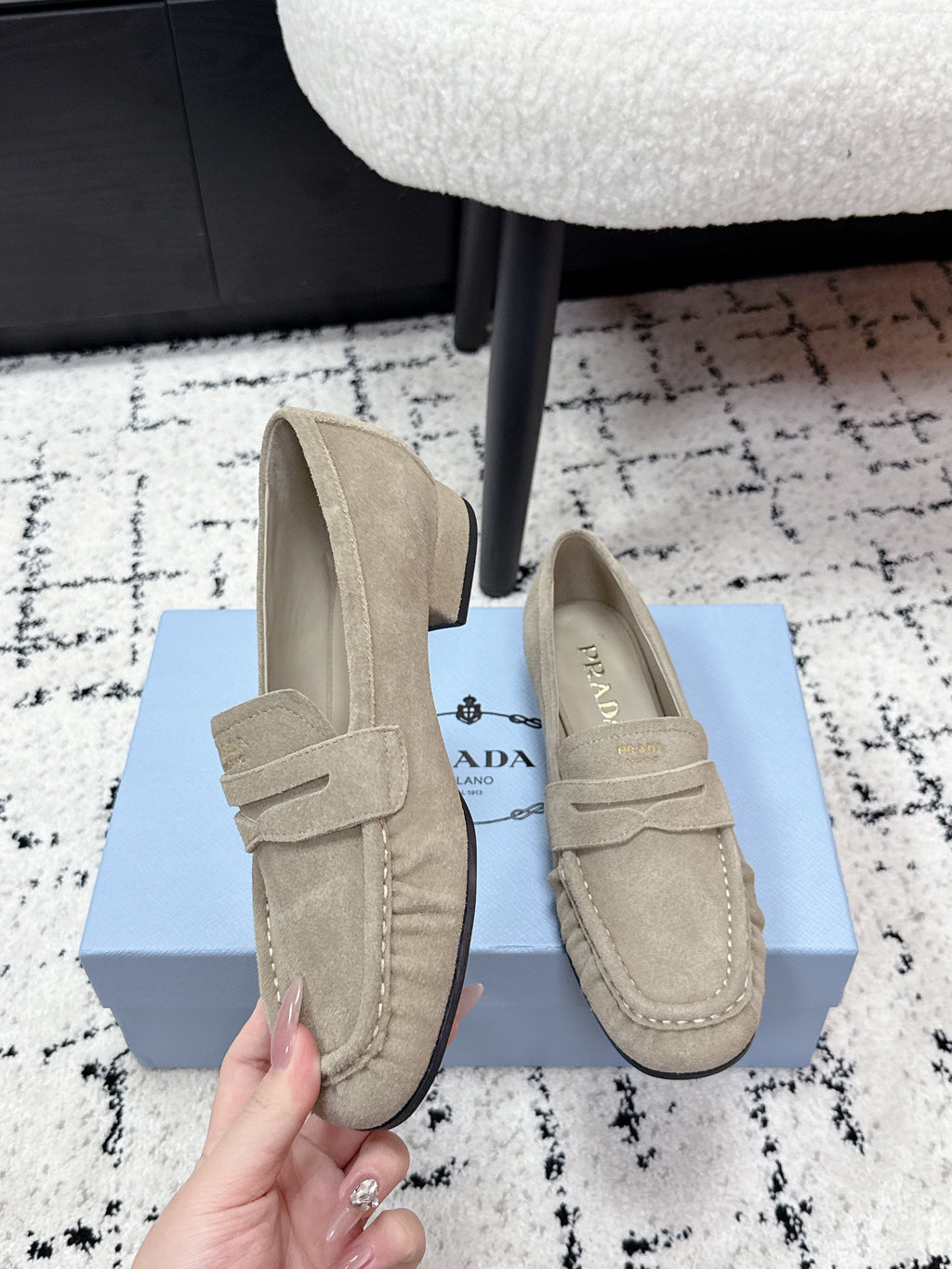 PRADA 26S LOAFERS 25MM IN BEIGE SUEDE
