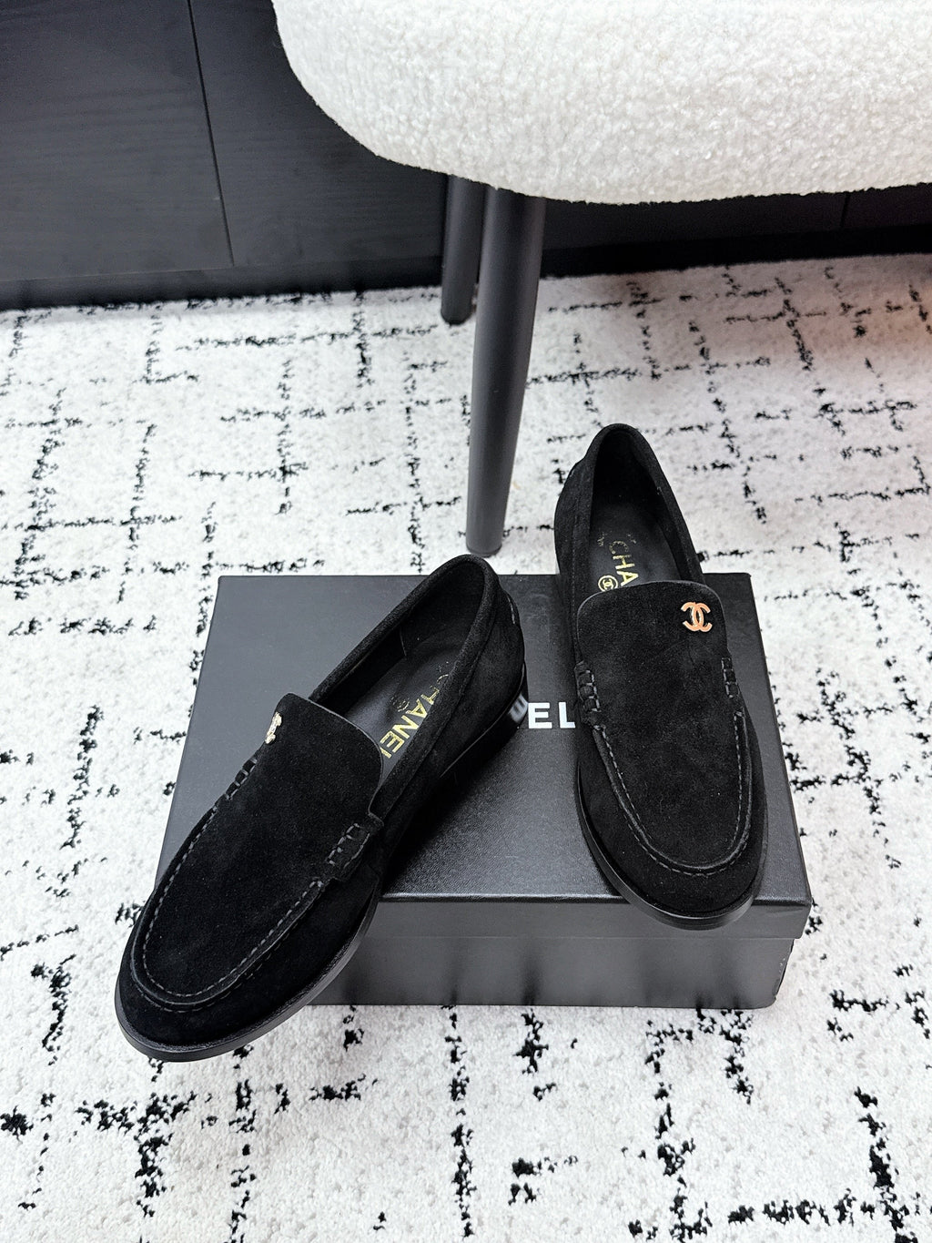 CHANEL 26S LOAFERS IN BLACK SUEDE WITH CC LOGO