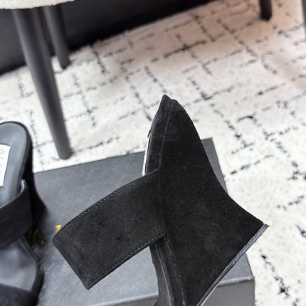 ALAIA 26S DOUBLE STRAP WEDGE SANDALS 70 MM IN BLACK SUEDE