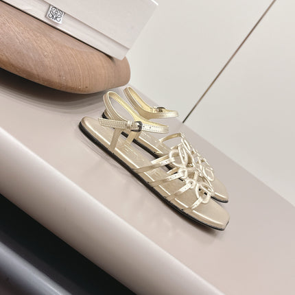 LOEWE 26S SQUARE TOE SANDALS IN GOLD CALFSKIN LOGO