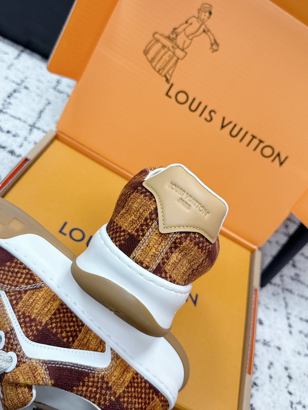 LV 26S TILTED SNEAKERS 40MM IN COGNAC BROWN FABRIC