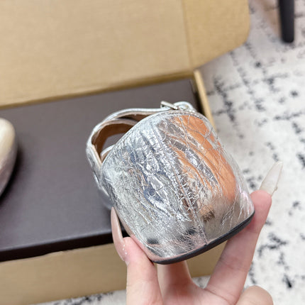 ALAIA 26S CROSS-STRAP BALLET FLATS IN SILVER LAMBSKIN