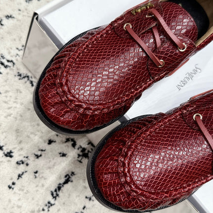 YSL 26S LOAFERS IN DARK RED CALFSKIN WITH SNAKESKIN EMBOSSING