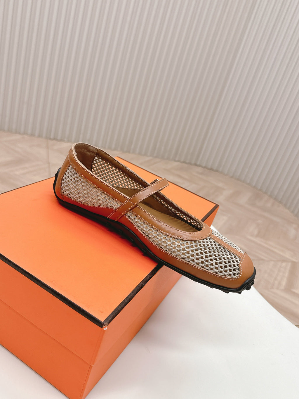 KICHU BALLET FLAT IN BRONZE BROWN CROCHET KNIT AND CALFSKIN