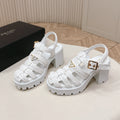 PRADA 26S HEELED FISHERMAN SANDALS IN WHITE RAFFIA AND CALFSKIN