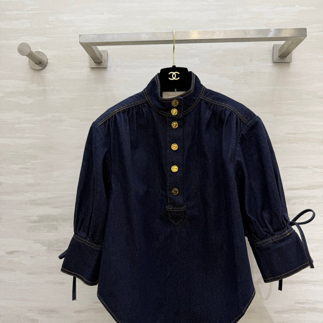 ZIMMERMANN 26S STAND COLLAR DENIM SHIRT STYLE 41
