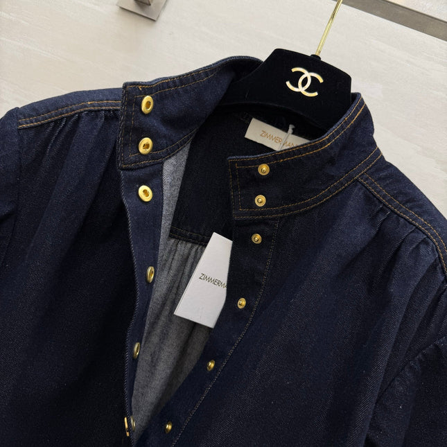 ZIMMERMANN 26S STAND COLLAR DENIM SHIRT STYLE 41