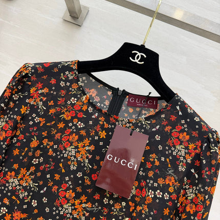 GUCCI 26S LONG-SLEEVE FLORAL A-LINE DRESS 399