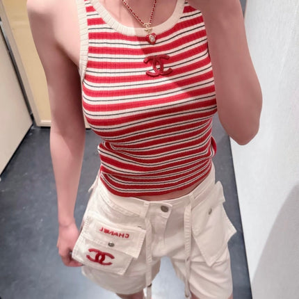 CHANEL 26S STRIPED SLEEVELESS KNIT TOP 1439