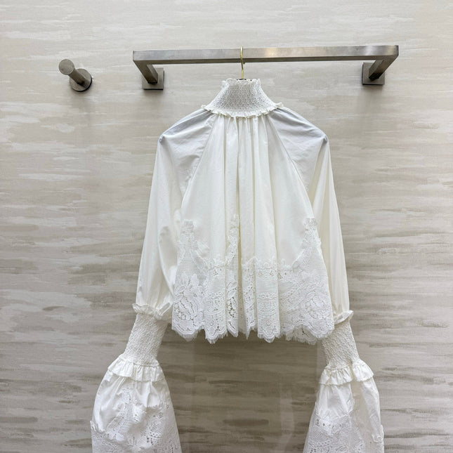 ZIMMERMANN 26S LACE-TRIM LONG-SLEEVE BLOUSE 246