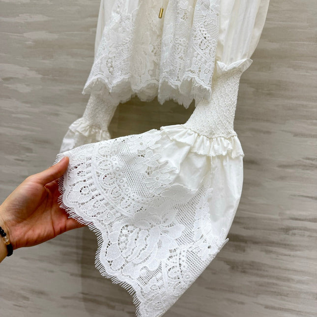 ZIMMERMANN 26S LACE-TRIM LONG-SLEEVE BLOUSE 246