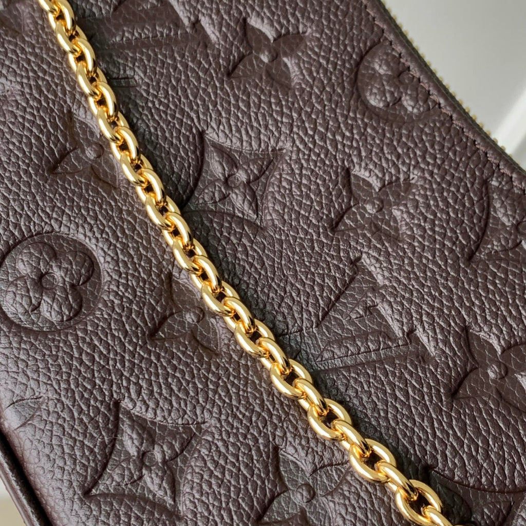 EASY POUCH ON STRAP 19 IN DARK BROWN MONOGRAM EMBOSSED LOGO CALFSKIN