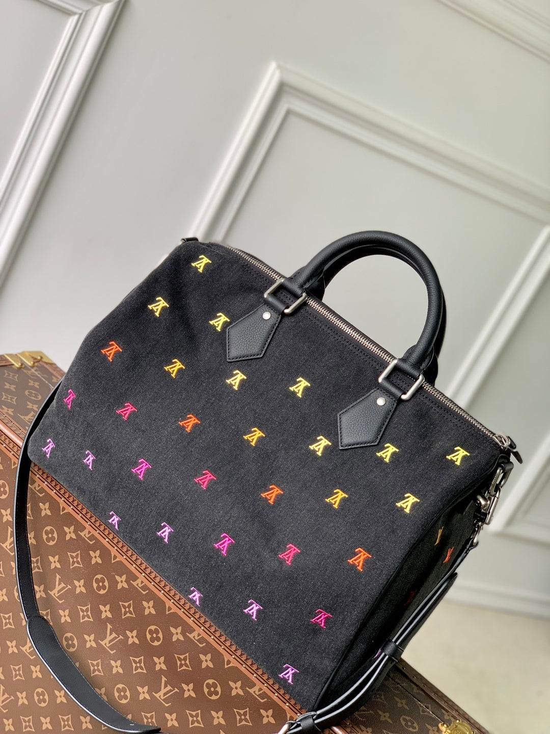 SPEEDY BANDOULIÈRE IB BLACK BLASON DENIM GRADIENT ORANGE LOGO