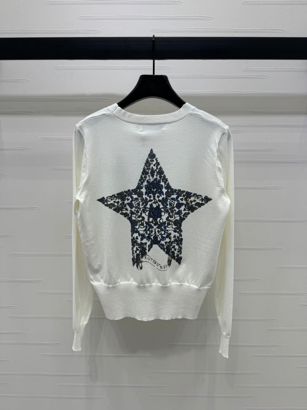 DIOR LONG-SLEEVE KNIT SWEATER WITH EMBROIDERED LOGO