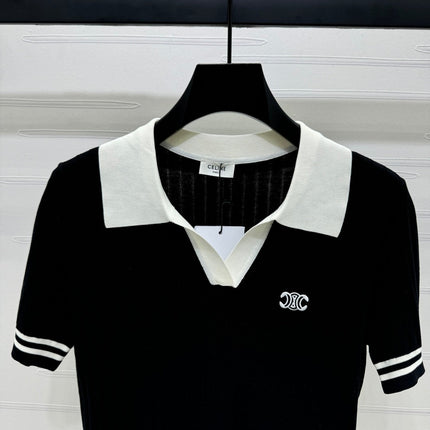 CELINE SHORT-SLEEVE KNIT TOP BLACK 274820