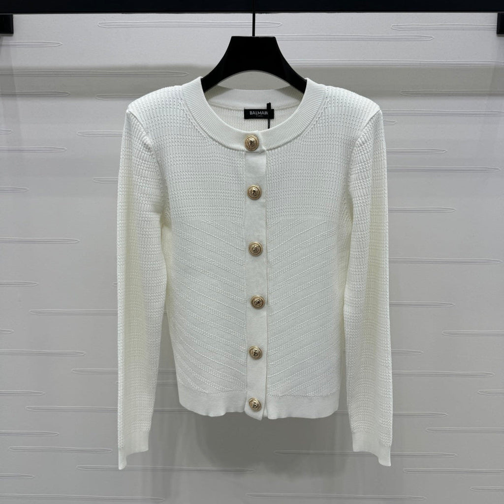 BALMAIN 25S KNITTED ROUND NECK LONG SLEEVE CARDIGAN 264243