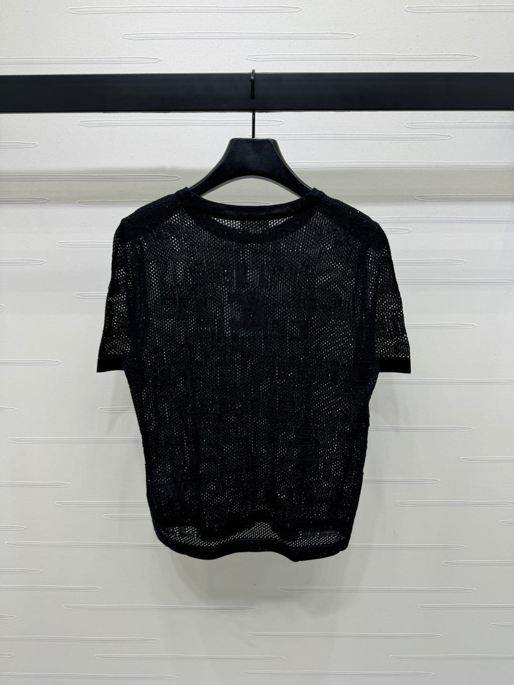 CELINE SHORT-SLEEVE CROCHET TOP BLACK 274808