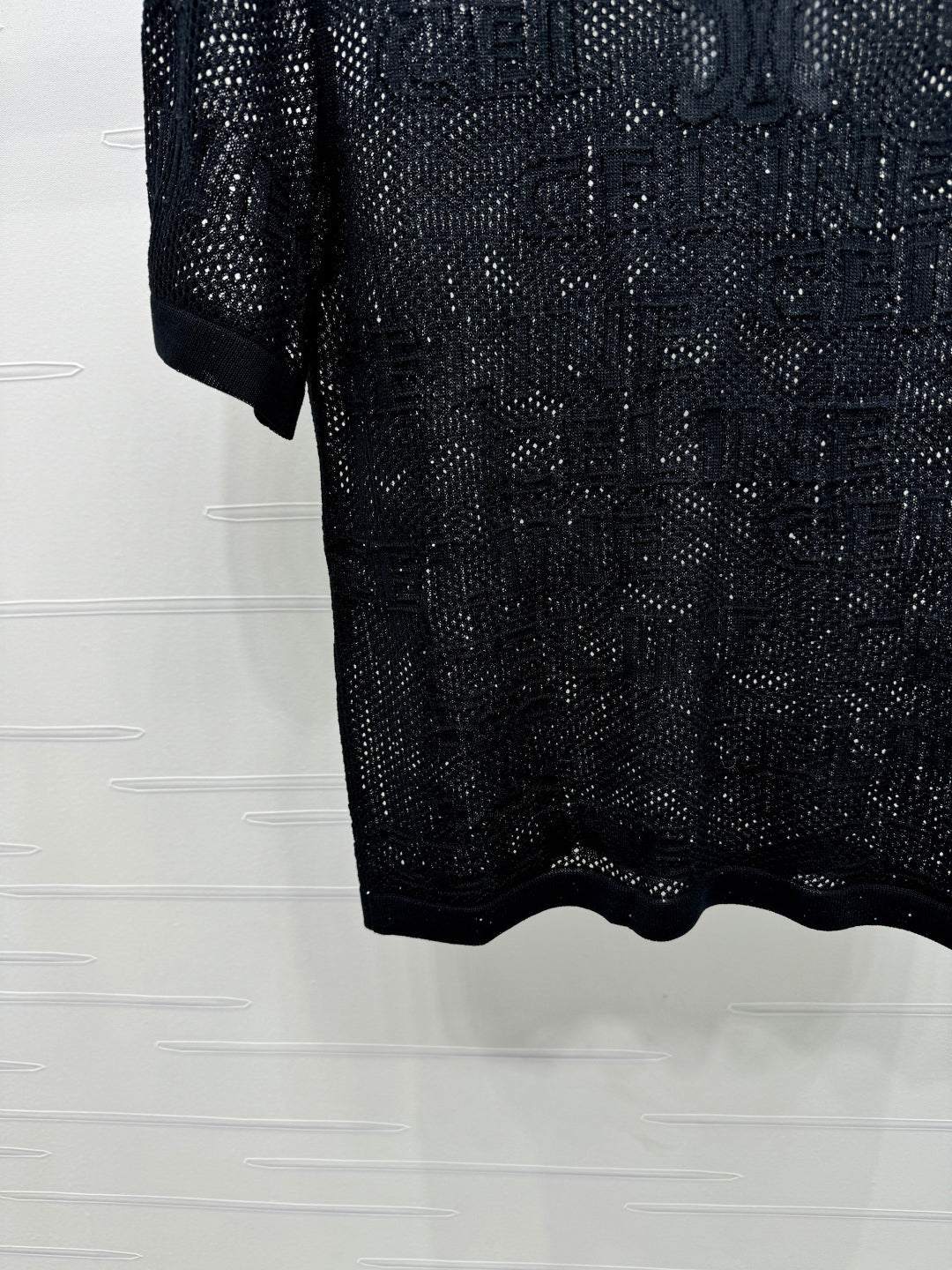 CELINE SHORT-SLEEVE CROCHET TOP BLACK 274808