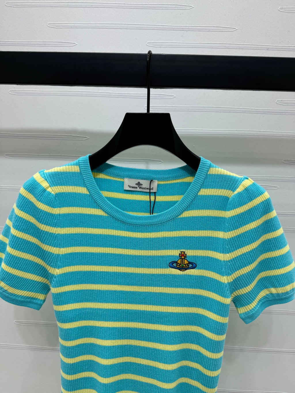VIVIENE 25S SHORT SLEEVE STRIPED ROUND NECK KNIT SWEATER 264250