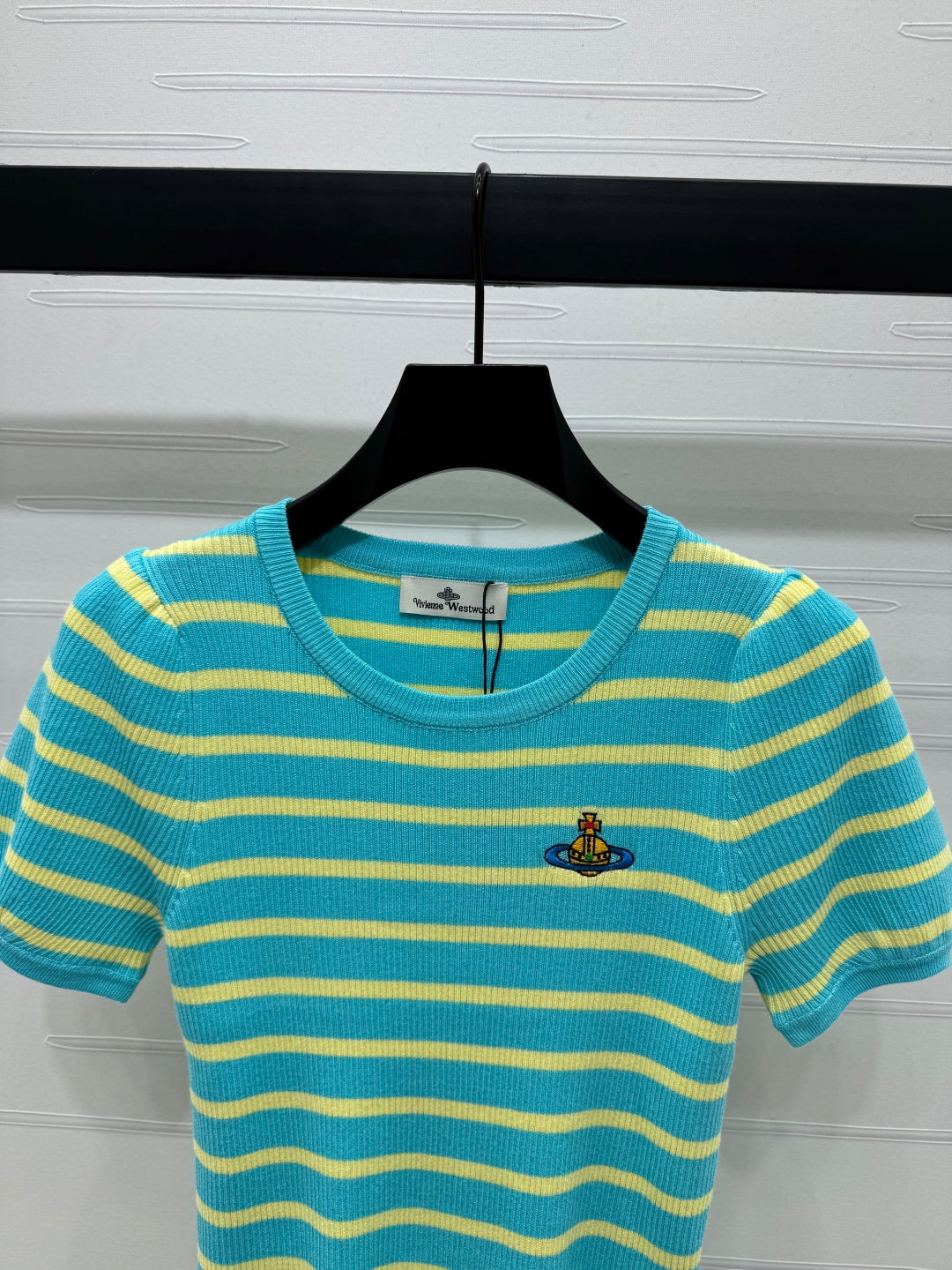 VIVIENE 25S SHORT SLEEVE STRIPED ROUND NECK KNIT SWEATER 264250