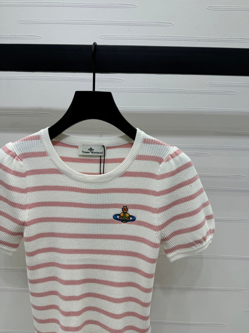 VIVIENE 25S SHORT SLEEVE STRIPED ROUND NECK KNIT SWEATER 264248