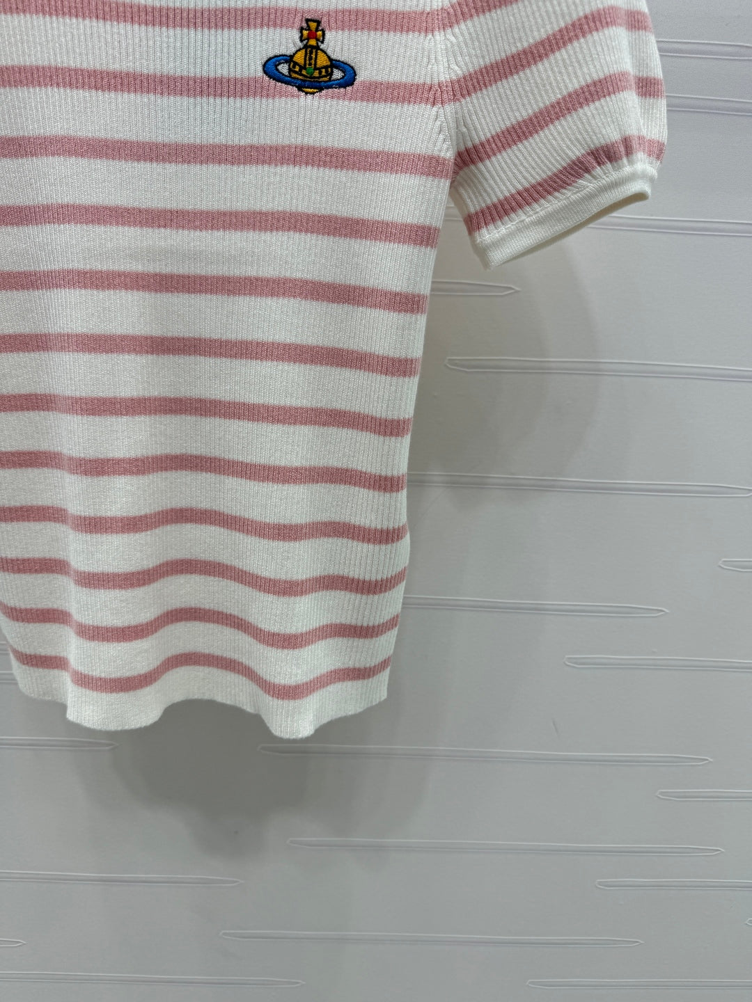 VIVIENE 25S SHORT SLEEVE STRIPED ROUND NECK KNIT SWEATER 264248