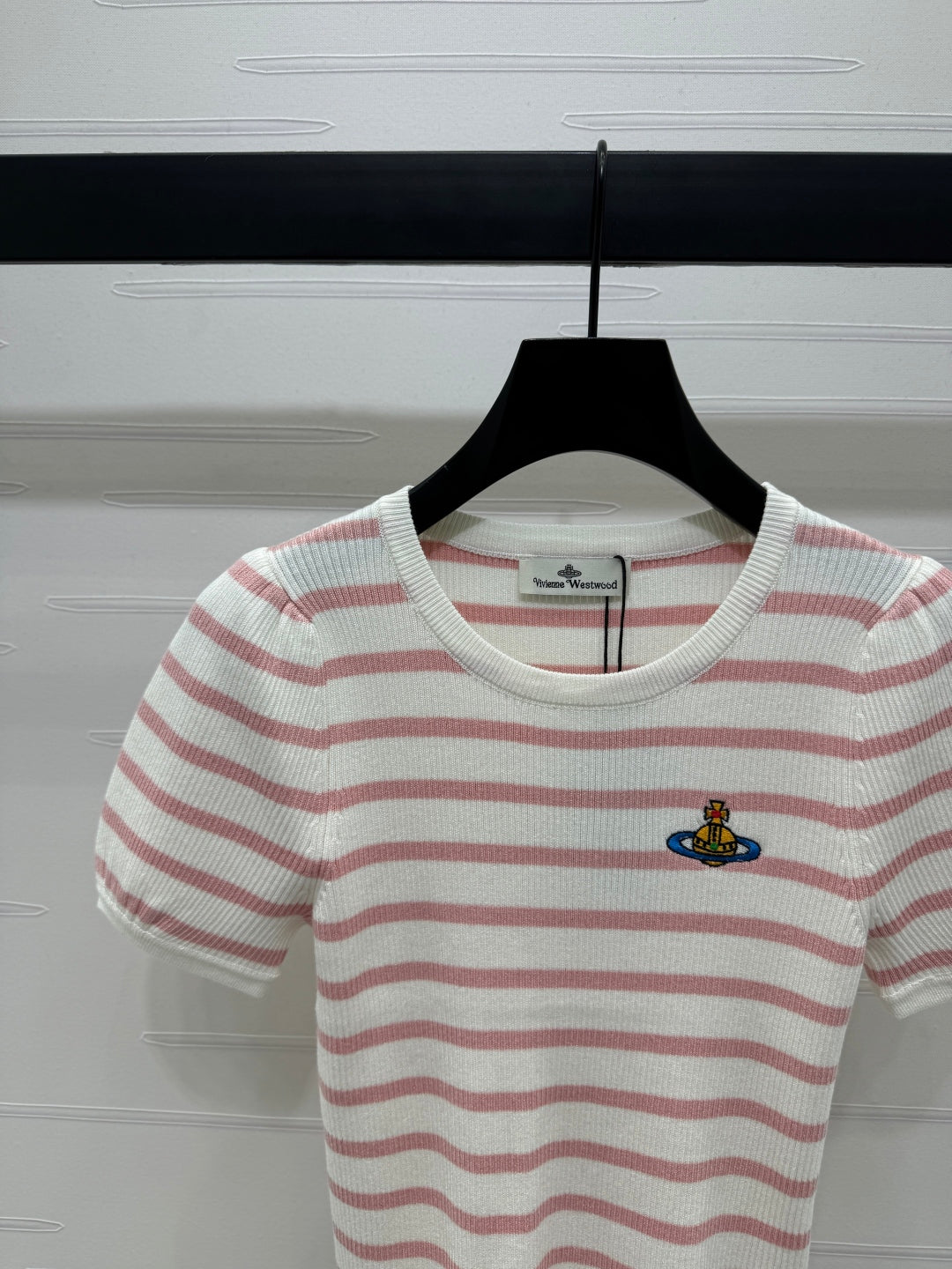 VIVIENE 25S SHORT SLEEVE STRIPED ROUND NECK KNIT SWEATER 264248