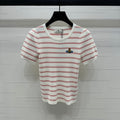 VIVIENE 25S SHORT SLEEVE STRIPED ROUND NECK KNIT SWEATER 264248