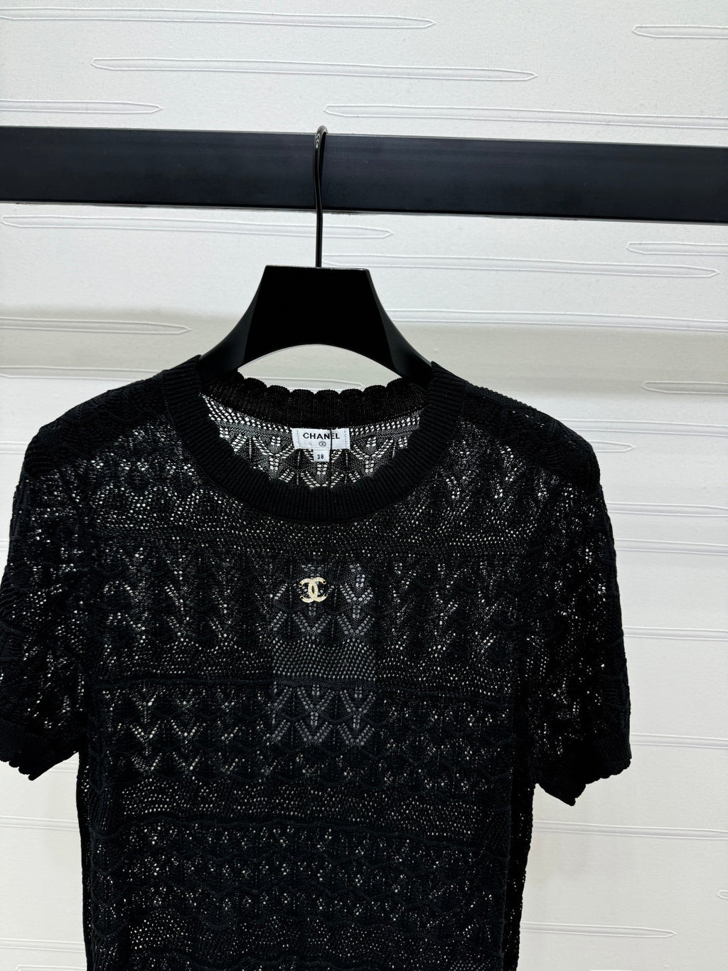 CHANEL 25S HOLLOW KNIT SHORT SLEEVE TOP 264151