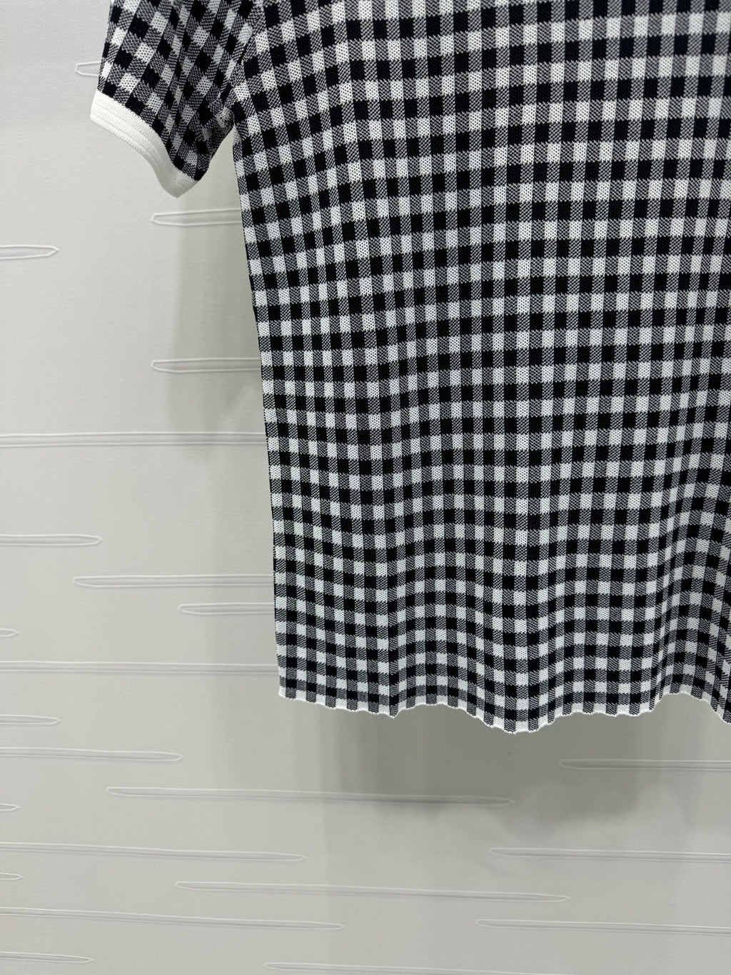 MIUMIU CREW NECK SHORT-SLEEVE PLAID KNIT TOP 274833