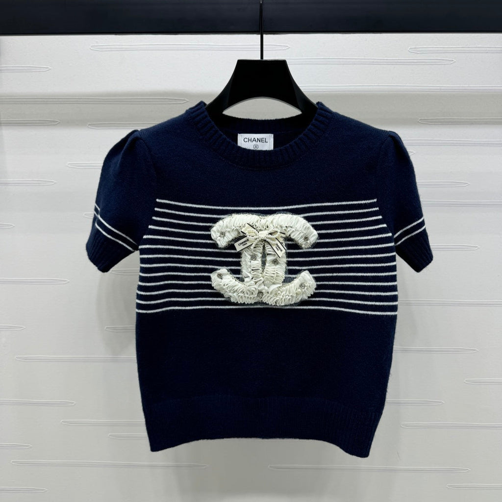 CHANEL SHORT-SLEEVE KNITTED PUFF-SLEEVE TOP 274951