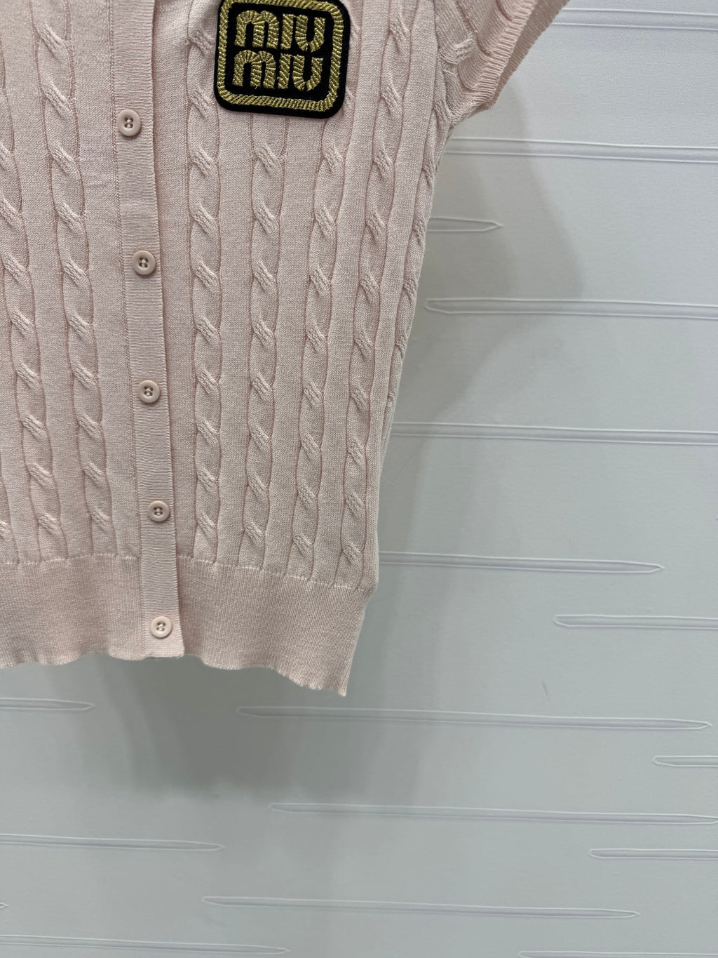 MIUMIU U-NECK KNITTED SHORT-SLEEVE TOP PINK 274947