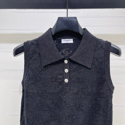 CHANEL 26S SLEEVELESS KNIT POLO TOP 1338