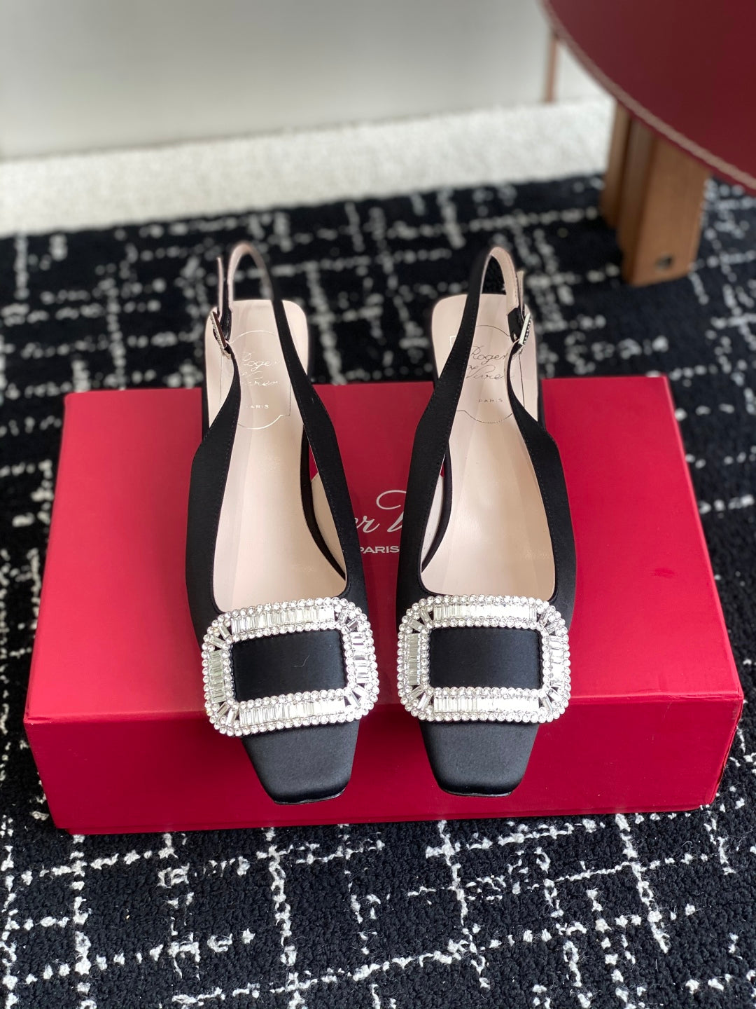 ROGER VIVIER 25S VIVIER SLINGBACK 45MM IN BLACK SILK EMBELLISHED CRYSTALS