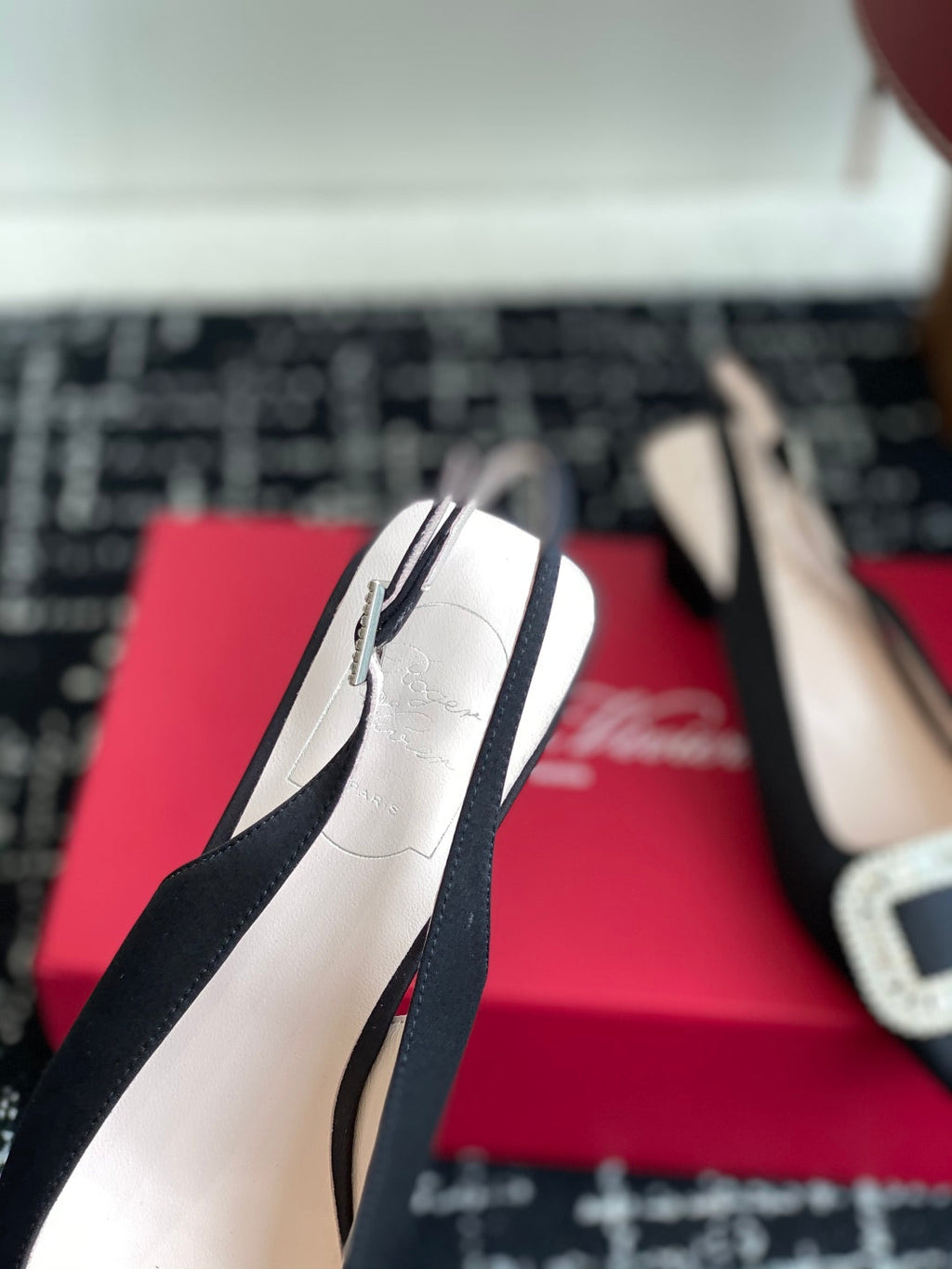 ROGER VIVIER 25S VIVIER SLINGBACK 45MM IN BLACK SILK EMBELLISHED CRYSTALS