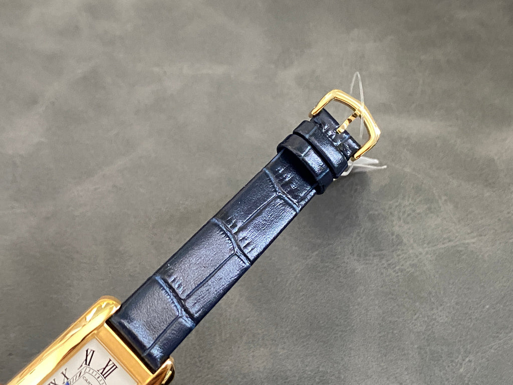 TANK AMÉRICAINE WATCH GOLD CASE WITH BLACK LEATHER STRAP