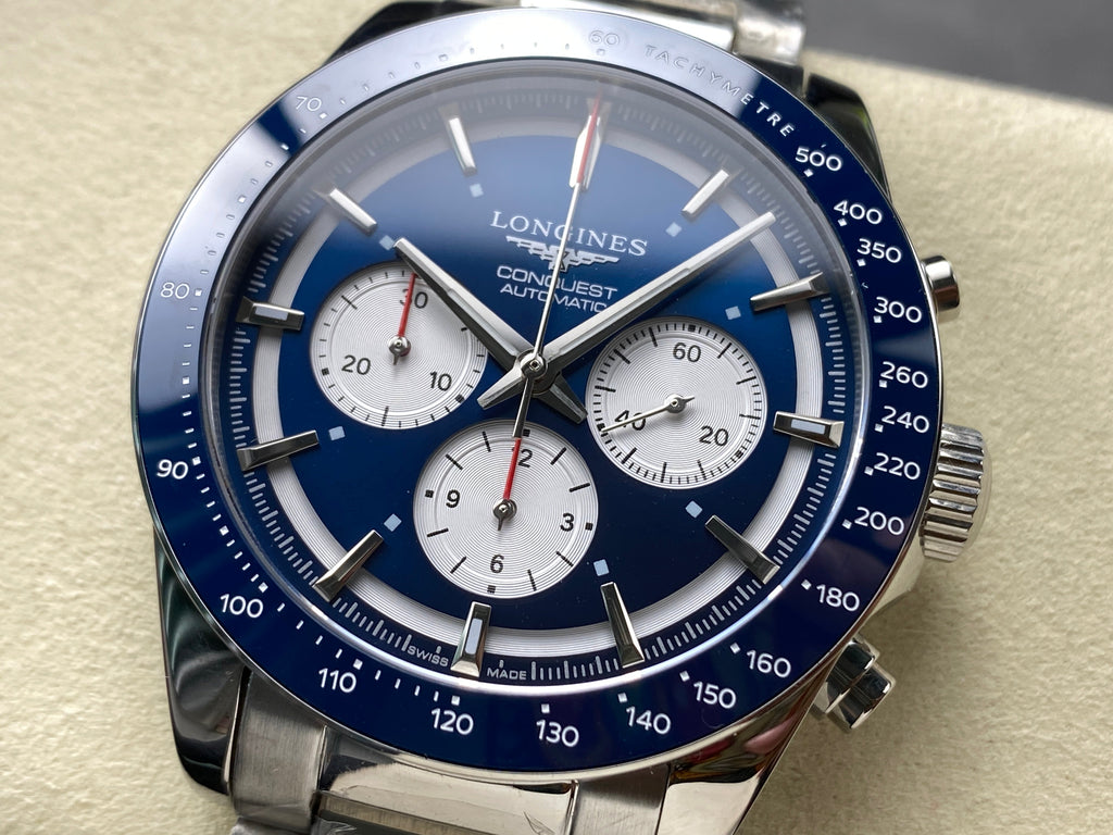 CONQUEST CHRONOGRAPH 42 MM SILVER CASE WITH NAVY BLUE DIAL