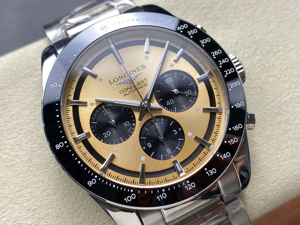 CONQUEST CHRONOGRAPH 42 MM SILVER CASE WITH GOLD DIAL