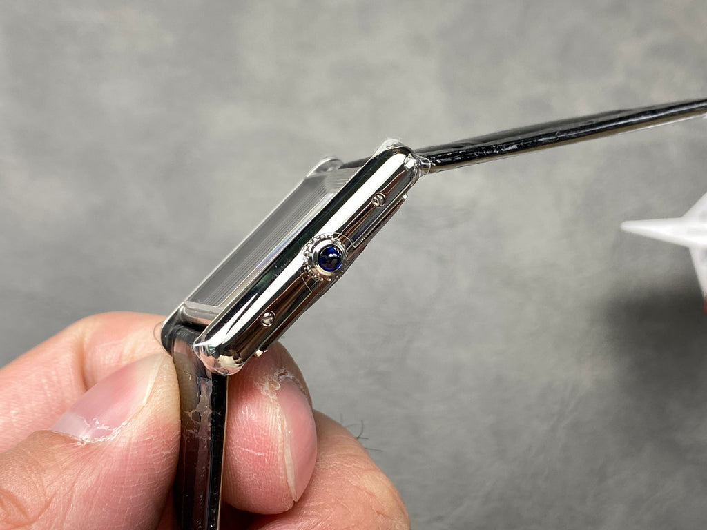 CARTIER TANK MUST SILVER CASE WITH BLACK LEATHER STRAP
