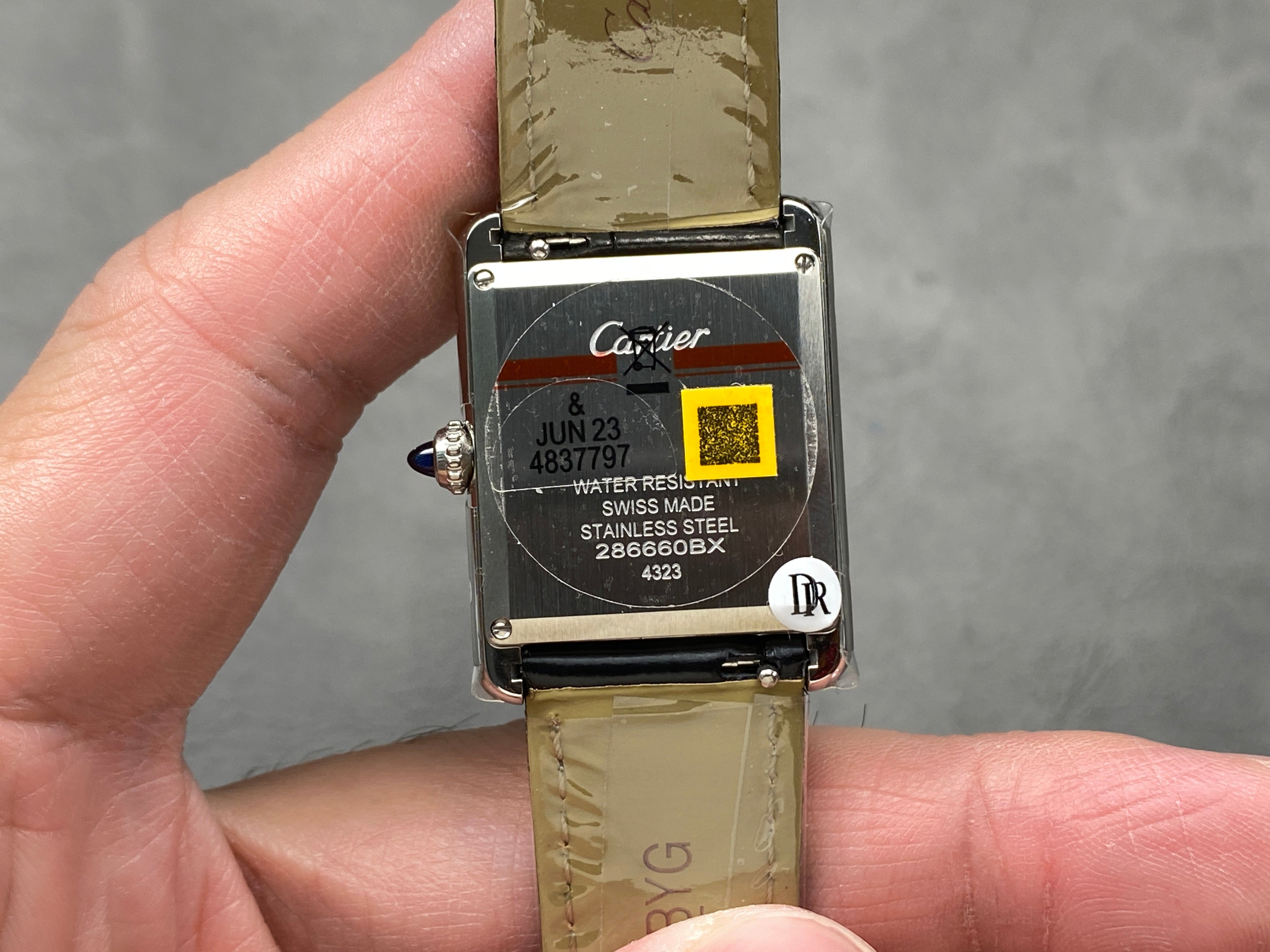 CARTIER TANK MUST SILVER CASE WITH BLACK LEATHER STRAP