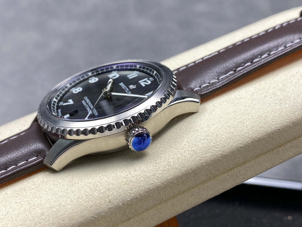 AVIATOR 8 AUTOMATIC STEEL CASE BLACK DIAL BROWN CALFSKIN STRAP